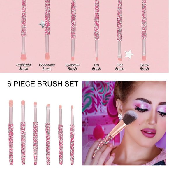 NWT Sparkling Crystal Rhinestone Bling Pink Stocking Stuffers Makeup Bru… - Picture 4 of 17